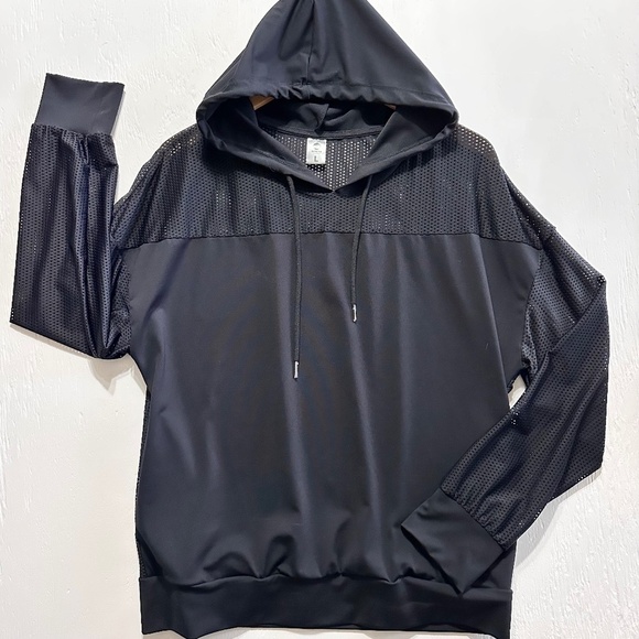 SENITA Athletics WOMENS L Black Mesh Netted Pullover Sports Yoga Gym Hoodie Top - Picture 1 of 9